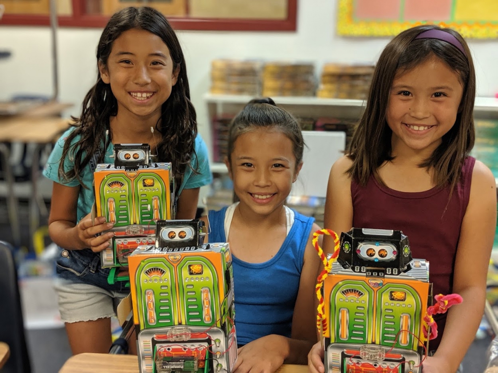 stem camp kids with robot projects